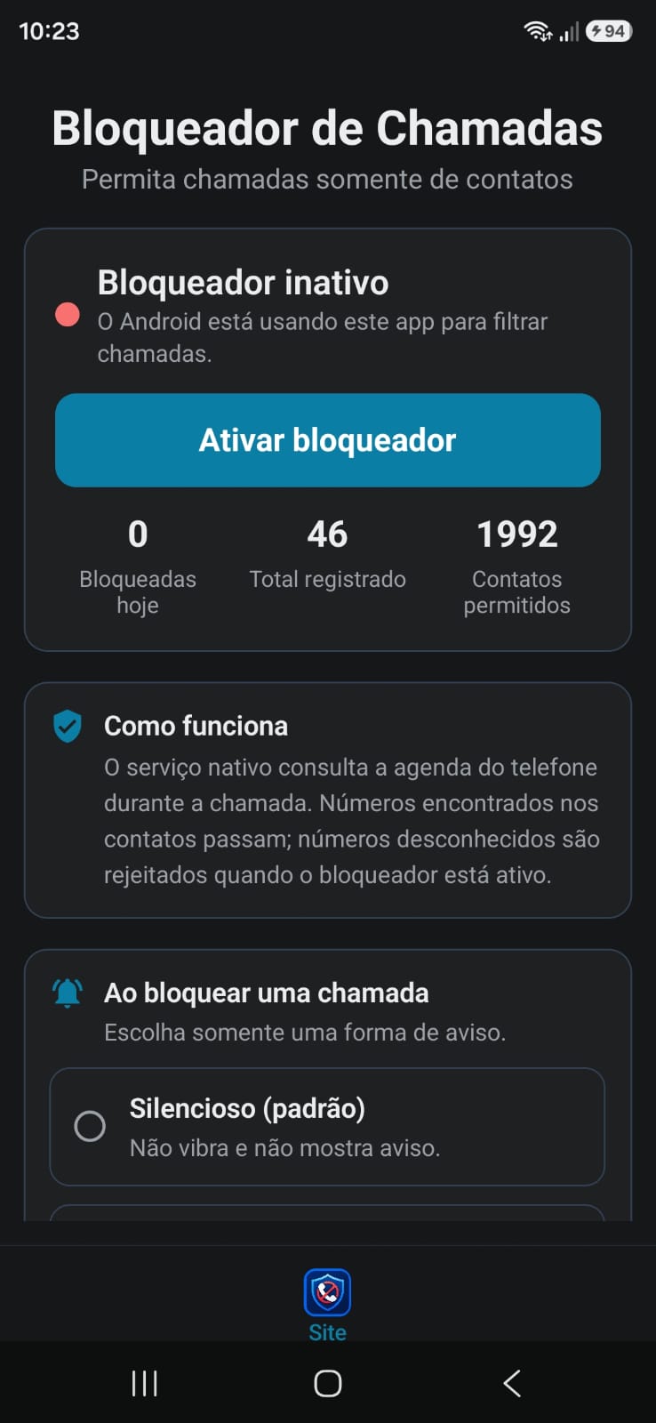 Tela do aplicativo após a configuração do filtro no Android